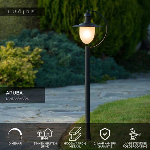 Lucide ARUBA - Lantaarnpaal - Ø 25 cm - 1xE27 - IP44 - Zwart - USP